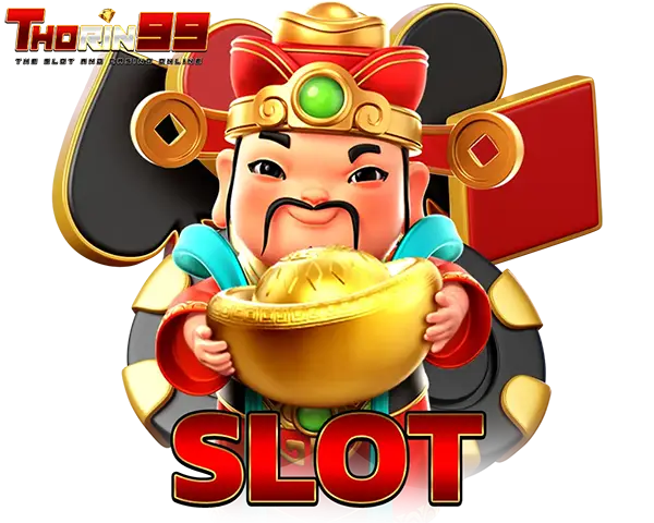 THORIN99 SLOT เทพเจ้าแห่งความมั่งคั่งถือแท่งทอง ล้อมด้วยไพ่และชิป
